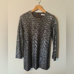 Zara silver and black sequin shift dress with long sleeves
